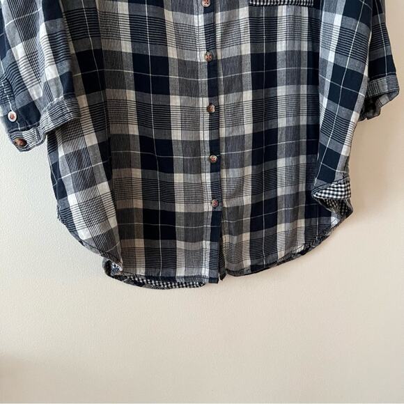 Anthropologie Pilcro Oversized Bo Boyfriend Plaid Navy Button Down Shirt - Picture 4 of 11